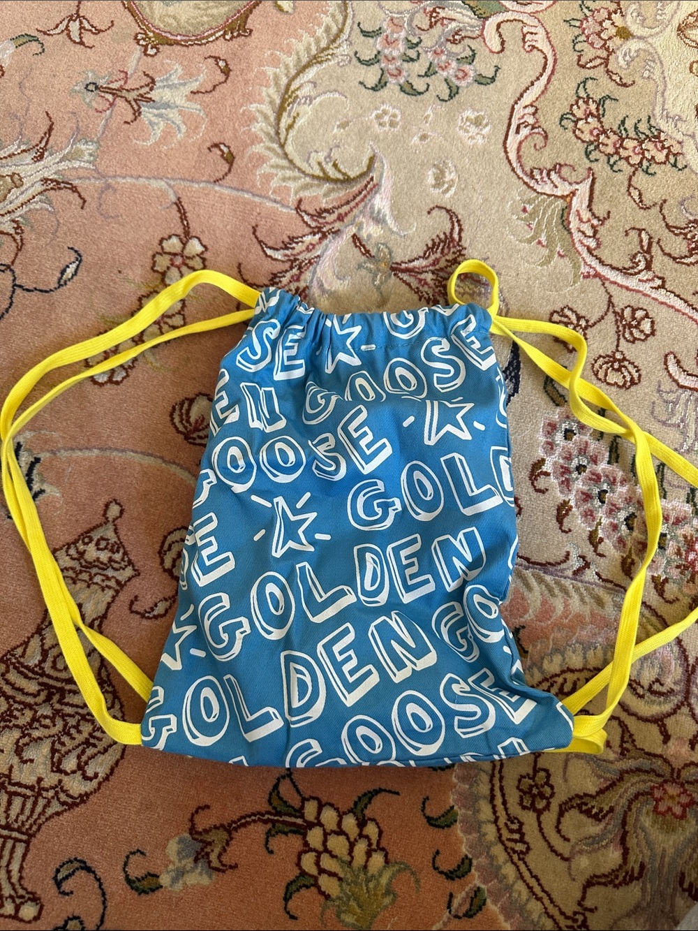 Golden Goose Kids Blue Drawstring Bag with Yellow Straps